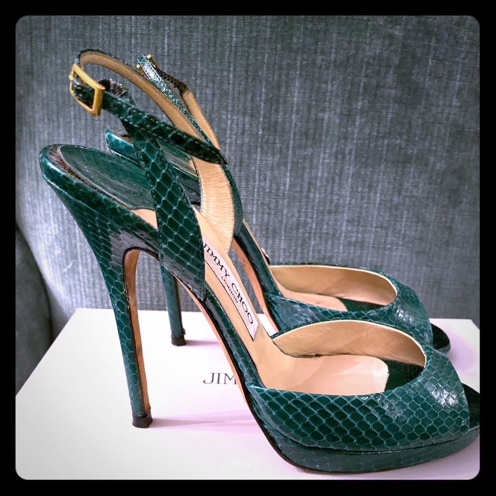 Jimmy Choo green snakeskin heels